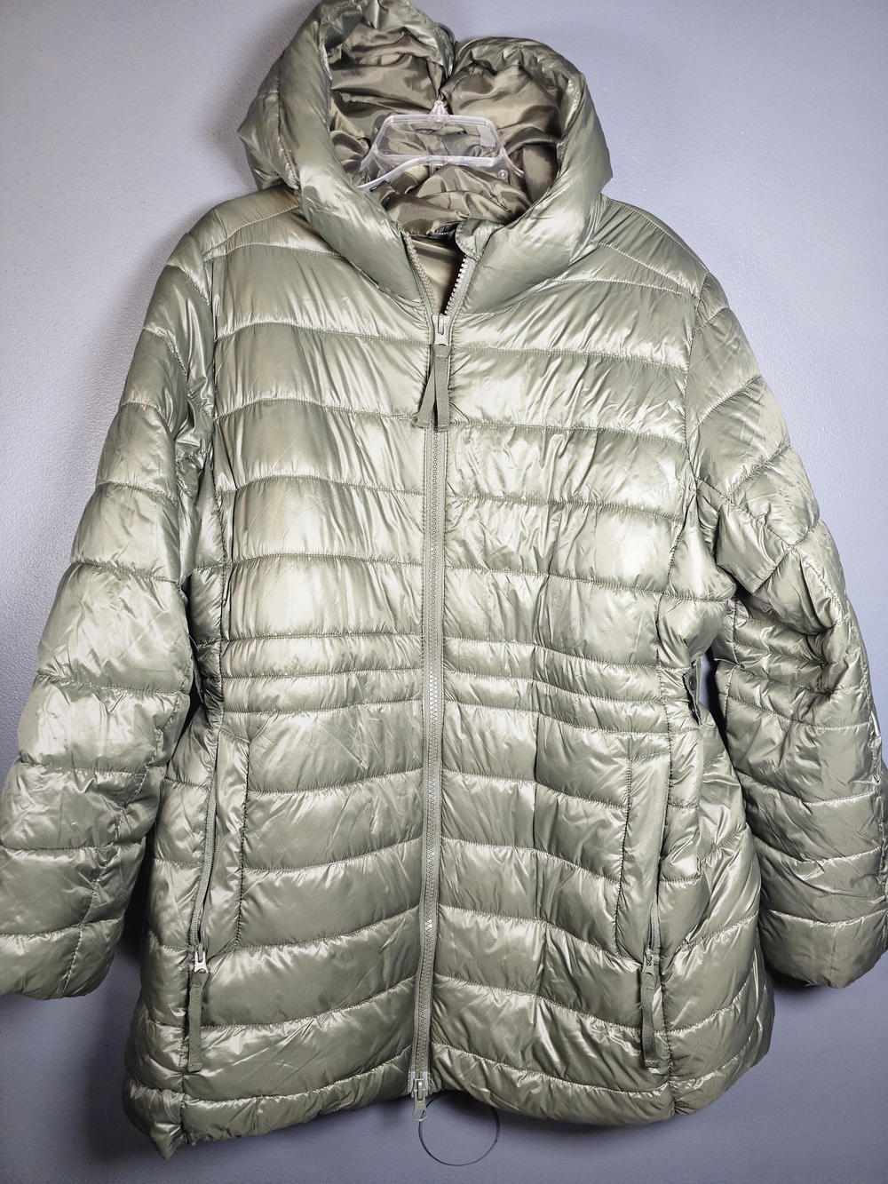 Swiss Tech Women's Metallic Sage Hooded Packable Puffer Jacket Xl New No Tags
